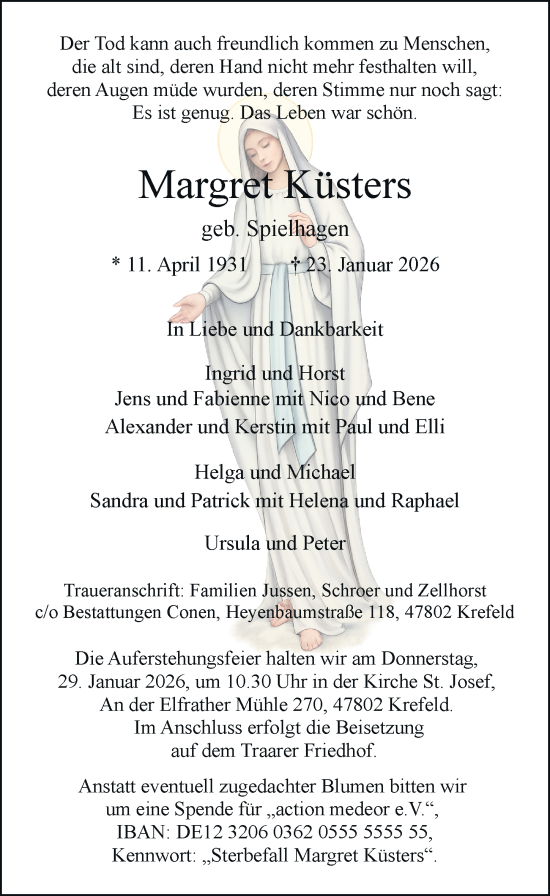 Todesanzeige von Margret Küsters von Rheinische Post