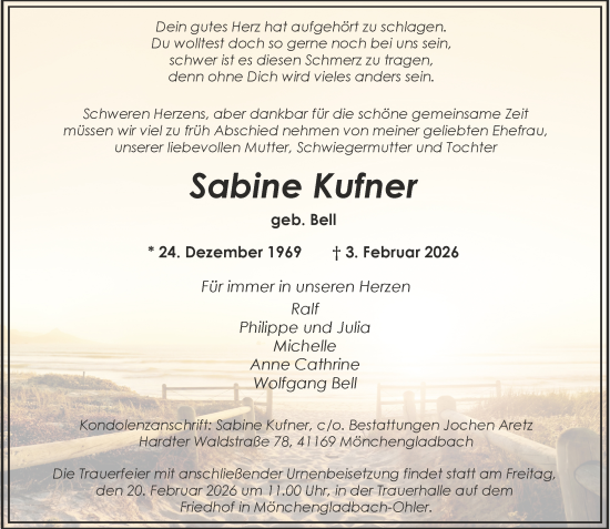 Todesanzeige von Sabine Kufner von Rheinische Post