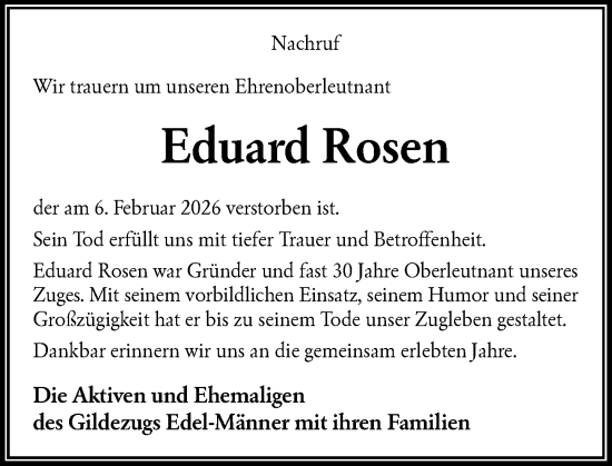 Todesanzeige von Eduard Rosen von Rheinische Post