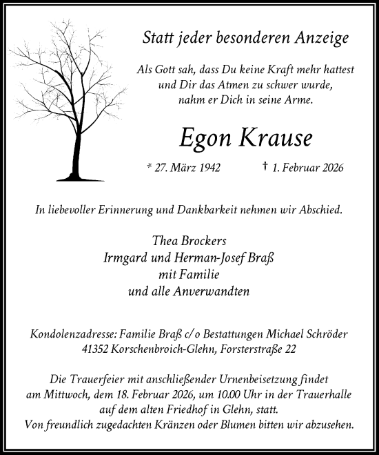Todesanzeige von Egon Krause von Rheinische Post