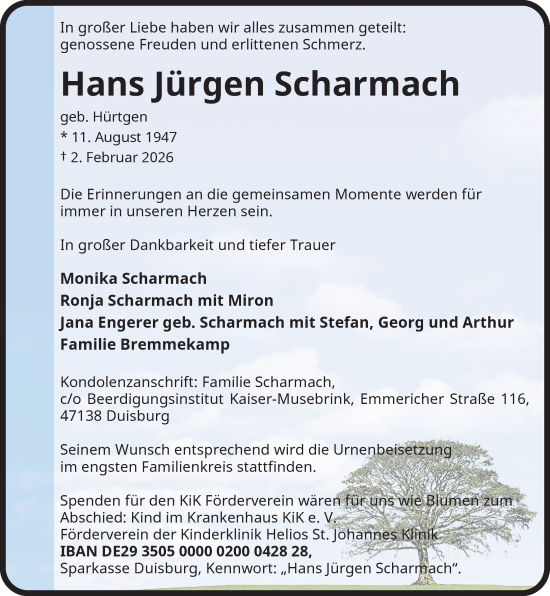 Todesanzeige von Hans Jürgen Scharmach von Rheinische Post