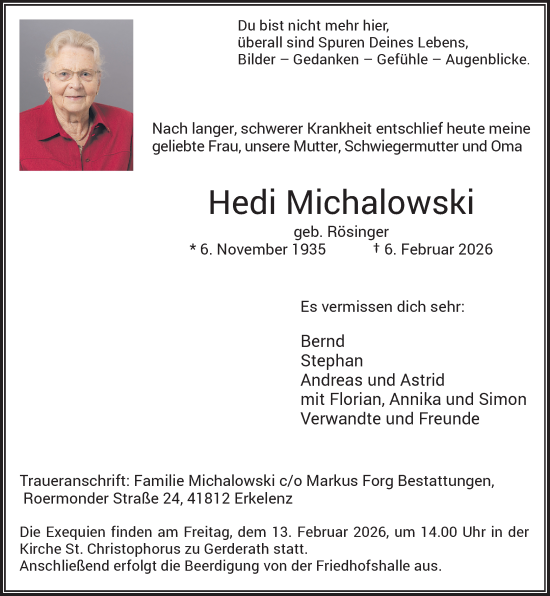 Todesanzeige von Hedi Michalowski von Rheinische Post