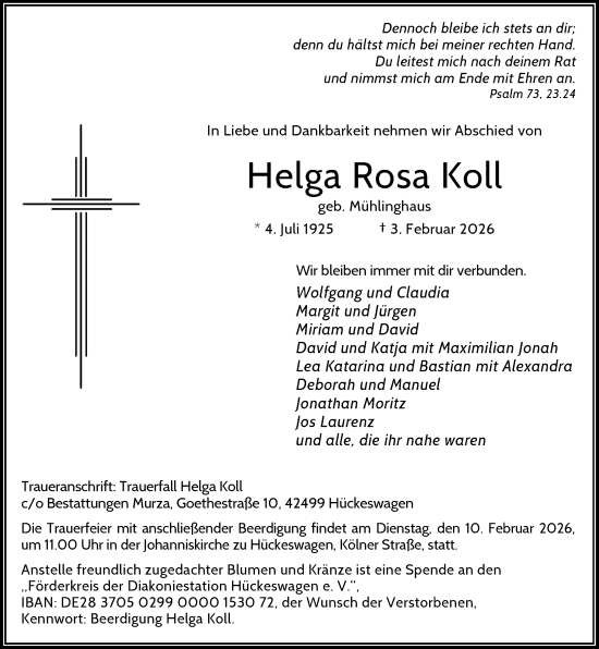 Todesanzeige von Helga Rosa Koll von Rheinische Post