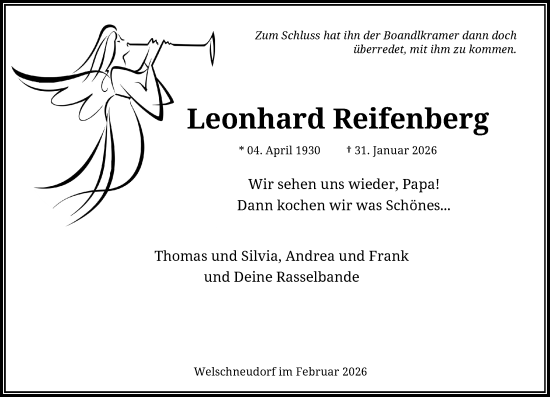 Todesanzeige von Leonhard Reifenberg von Rheinische Post