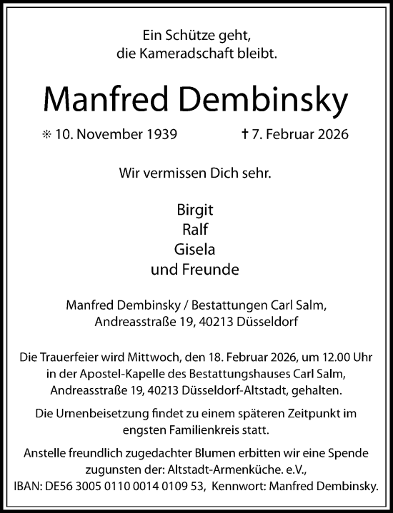 Todesanzeige von Manfred Dembinsky von Rheinische Post
