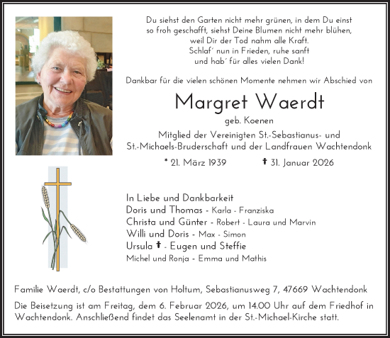 Todesanzeige von Margret Waerdt von Rheinische Post