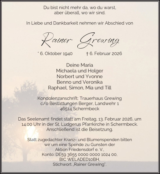 Todesanzeige von Rainer Grewing von Rheinische Post