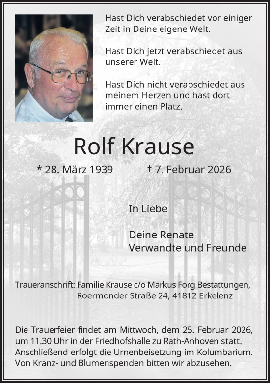 Todesanzeige von Rolf Krause von Rheinische Post