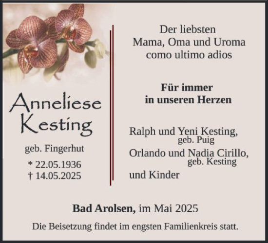 Todesanzeige von Alex Lucki von WLZ