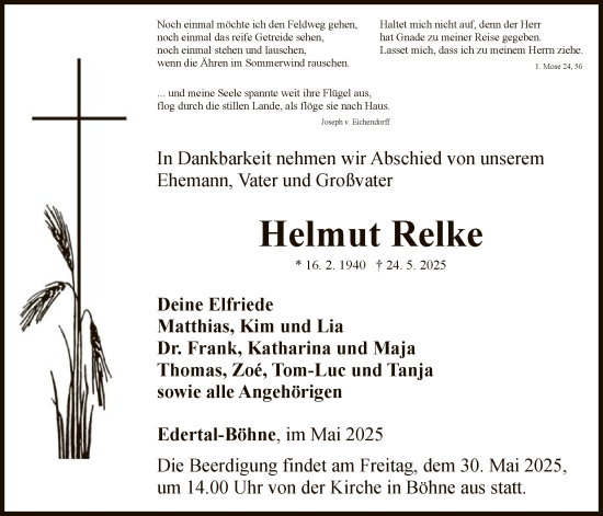 Todesanzeige von Helmut Relke von WLZ