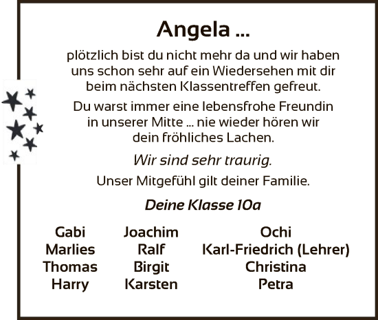 Todesanzeige von Angela  von WLZ