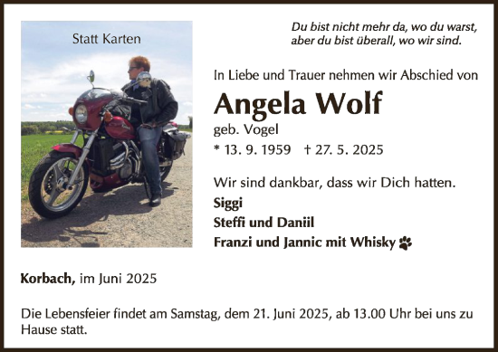 Todesanzeige von Angela Wolf von WLZ