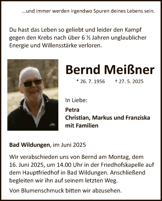Todesanzeige von Bernd Meißner von WLZ