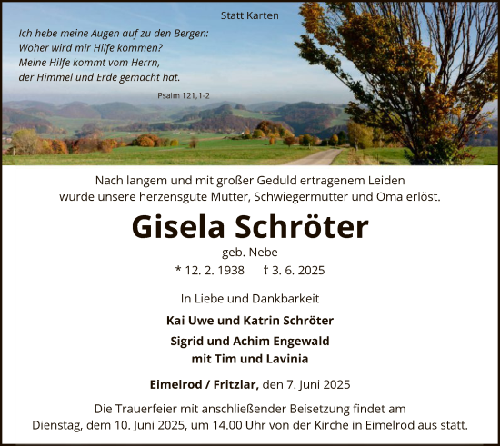 Todesanzeige von Gisela Schröter von WLZ