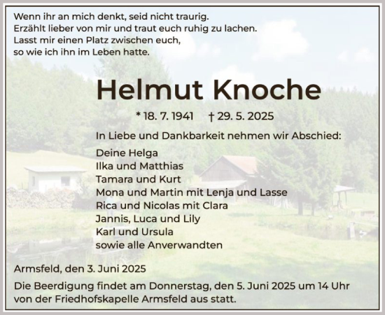 Todesanzeige von Helmut Knoche von WLZHNA