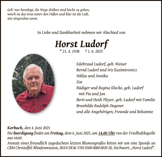 Todesanzeige von Horst Ludorf von WLZ