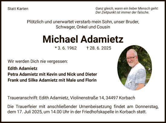Todesanzeige von Michael Adamietz von WLZ