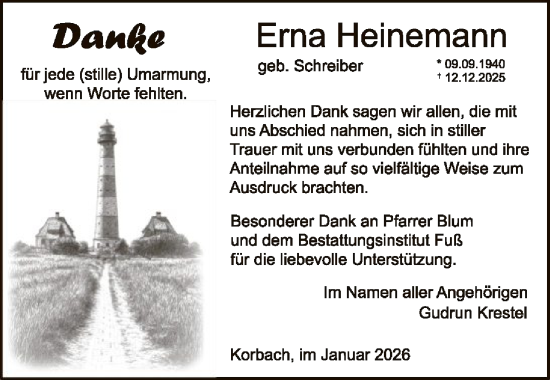 Todesanzeige von Erna Heinemann von WLZ