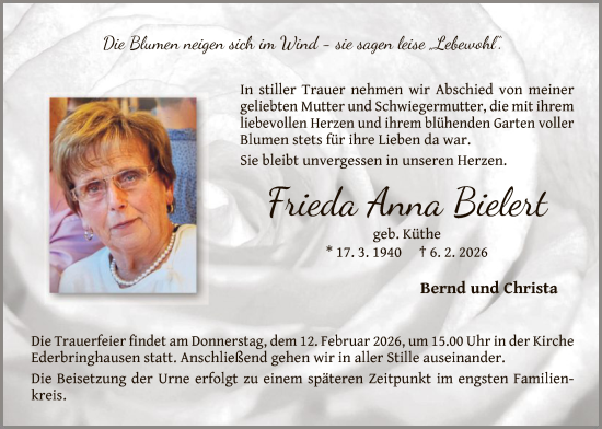 Todesanzeige von Frieda Anna Bielert von WLZHNA