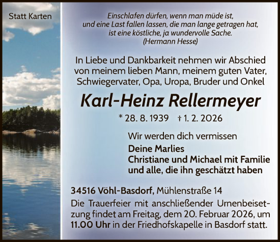 Todesanzeige von Karl-Heinz Rellermeyer von WLZ
