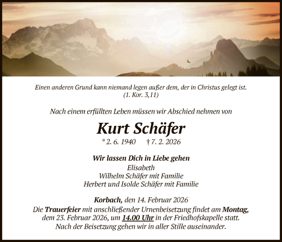Todesanzeige von Kurt Schäfer von WLZ