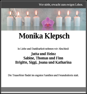 Todesanzeige von Monika Klepsch von Heidelberg.Trauer.de