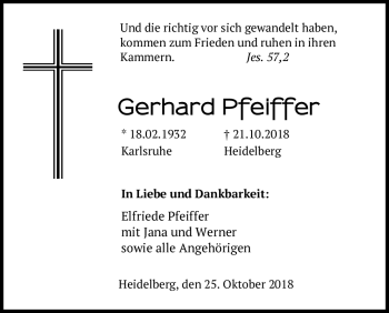 Todesanzeige von Gerhard Pfeiffer von Heidelberg.Trauer.de