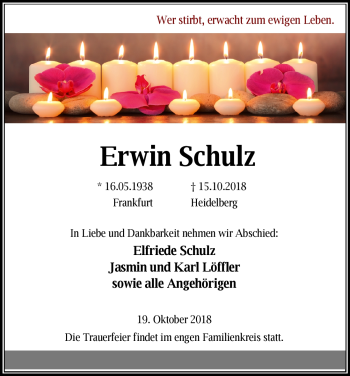 Todesanzeige von Erwin Schulz von Heidelberg.Trauer.de