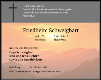 Todesanzeige von Friedhelm Schweighart von Heidelberg.Trauer.de