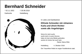 Todesanzeige von Bernhard Schneider von Heidelberg.Trauer.de