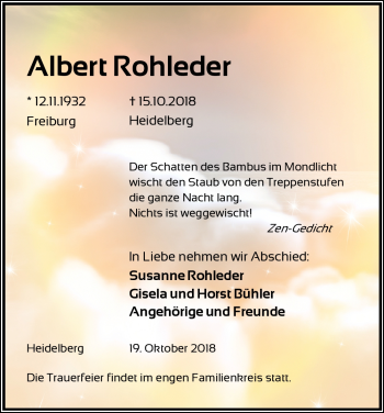 Todesanzeige von Albert Rohleder von Heidelberg.Trauer.de