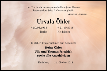 Todesanzeige von Ursula Öhler von Heidelberg.Trauer.de