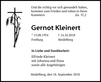 Todesanzeige von Gernot Kleinert von Heidelberg.Trauer.de