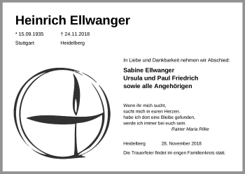 Todesanzeige von Heinrich Ellwanger von Heidelberg.Trauer.de