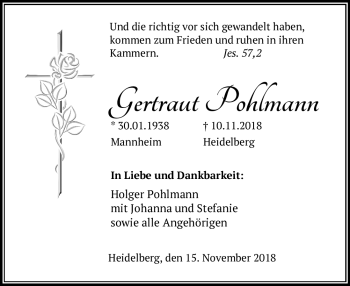 Todesanzeige von Gertraut Pohlmann von Heidelberg.Trauer.de
