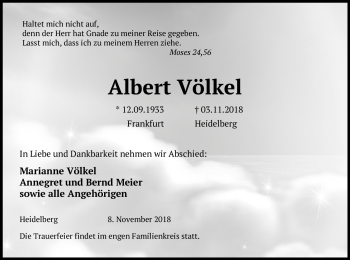 Todesanzeige von Albert Völkel von Heidelberg.Trauer.de