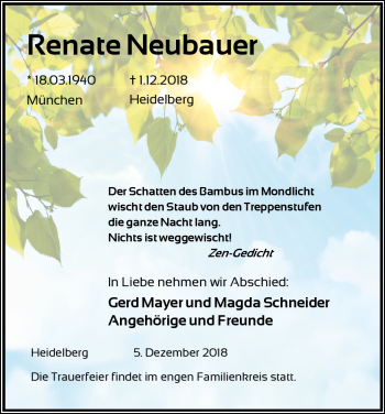 Todesanzeige von Renate Neubauer von Heidelberg.Trauer.de