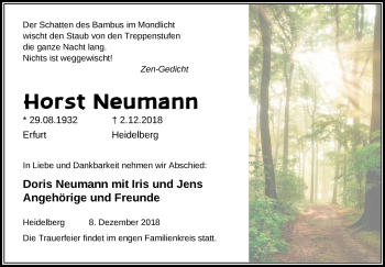 Todesanzeige von Horst Neumann von Heidelberg.Trauer.de