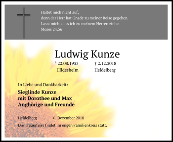 Todesanzeige von Ludwig Kunze von Heidelberg.Trauer.de