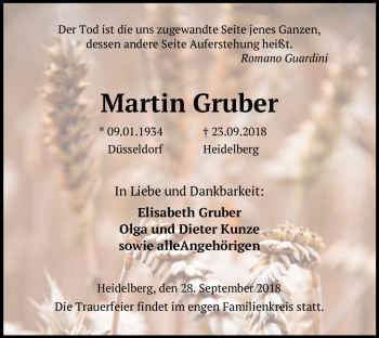 Todesanzeige von Martin Gruber von Heidelberg.Trauer.de