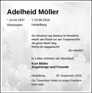 Todesanzeige von Adelheid Möller von Heidelberg.Trauer.de