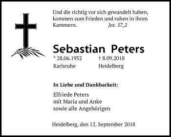 Todesanzeige von Sebastian Peters von Heidelberg.Trauer.de