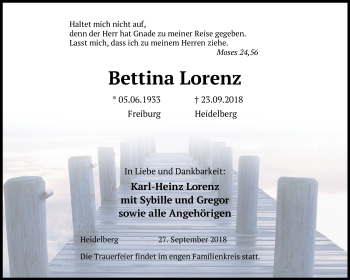 Todesanzeige von Bettina Lorenz von Heidelberg.Trauer.de