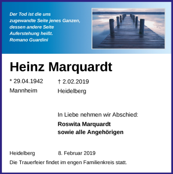 Todesanzeige von Heinz Marquardt von Heidelberg.Trauer.de