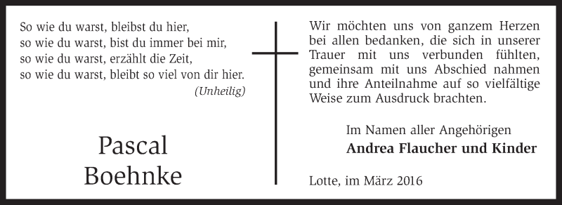  Traueranzeige für Pascal Boehnke vom 12.03.2016 aus Ibbenbürener Volkszeitung