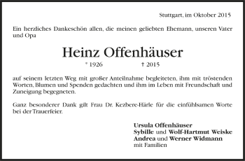 Todesanzeige von Heinz Offenhäuser von Trauer.de