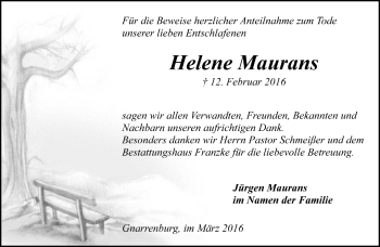 Todesanzeige von Helene Maurans von Trauer.de
