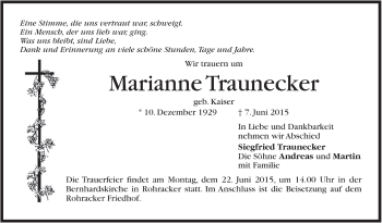 Todesanzeige von Marianne Traunecker von Trauer.de