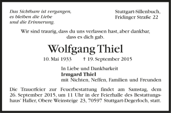 Todesanzeige von Wolfgang Thiel von Trauer.de
