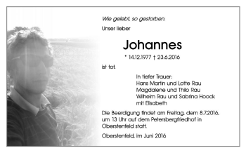 Todesanzeige von Johannes Rau von Trauer.de